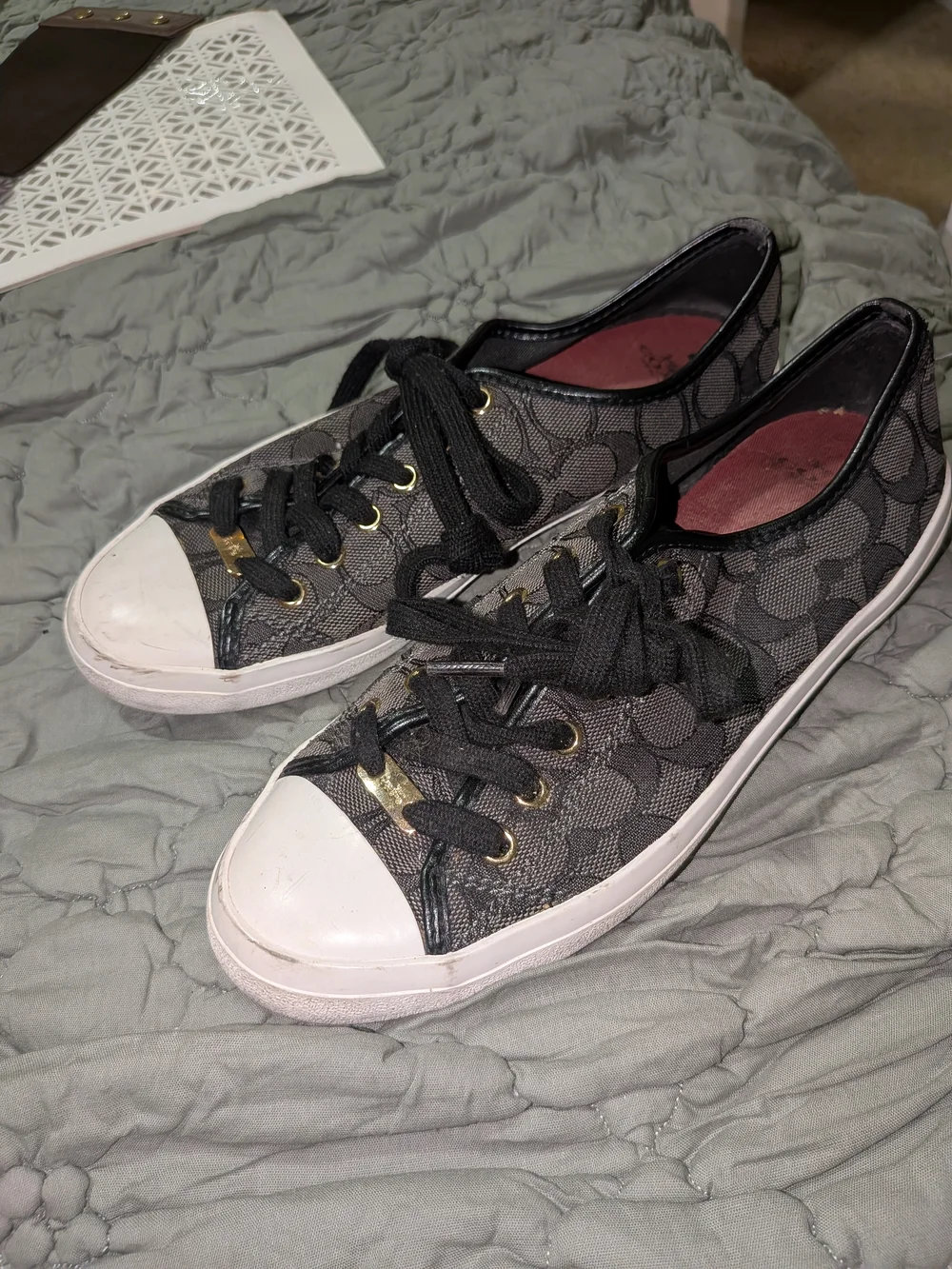 Coach Women's Black Signature Logo Lace-Up Sneakers